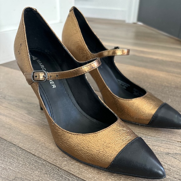 Marc Fisher bronze and black Mary Jane heels - Picture 1 of 8